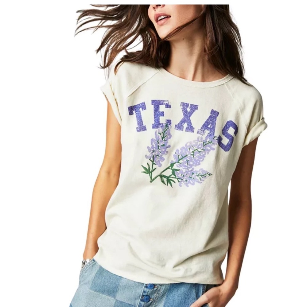 NEW We The Free People Texas State Flower Slouchy T Shirt L Bluebonnet